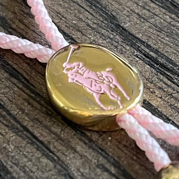 Polo‎ Ralph Lauren Bracelet Slide Closure Adjustable S/M Pink Pony Gold Plated - Picture 6 of 8